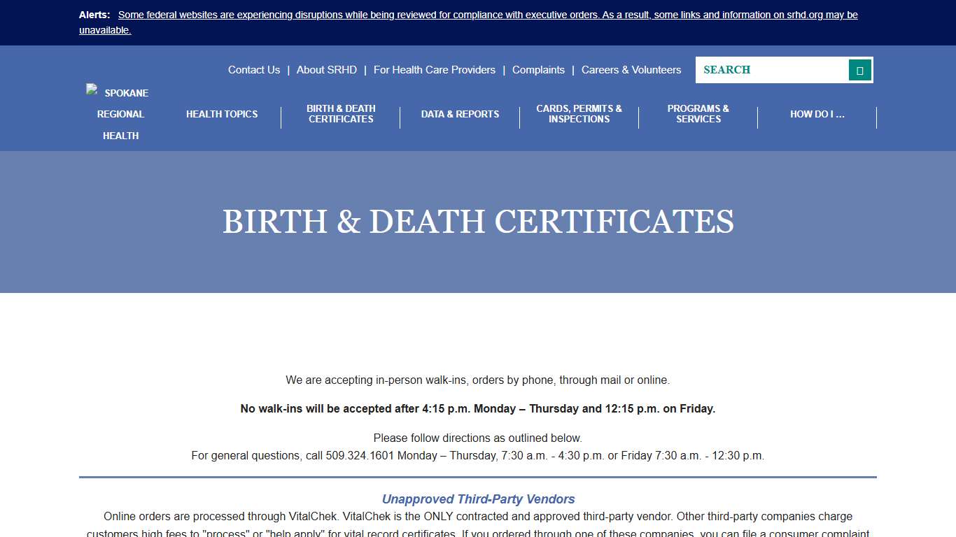 Spokane Regional Health District | Birth & Death Certificates